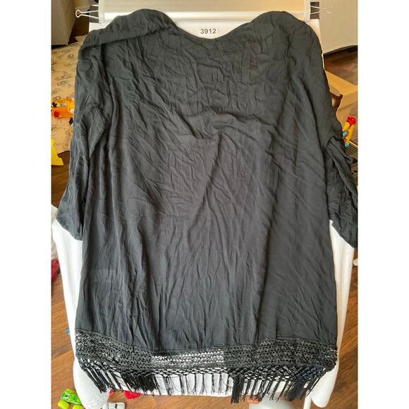 Adam Levine Women Cardigan size L Open Front Long Sleeve Rayon Boho Tassel Black - Picture 8 of 9